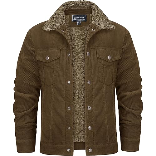 KEFITEVD Men's Corduroy Jacket Sherpa Lined Fleece Trucker Jackets Winter Coat Warm Thick Jacket for Casual Work Cargo
