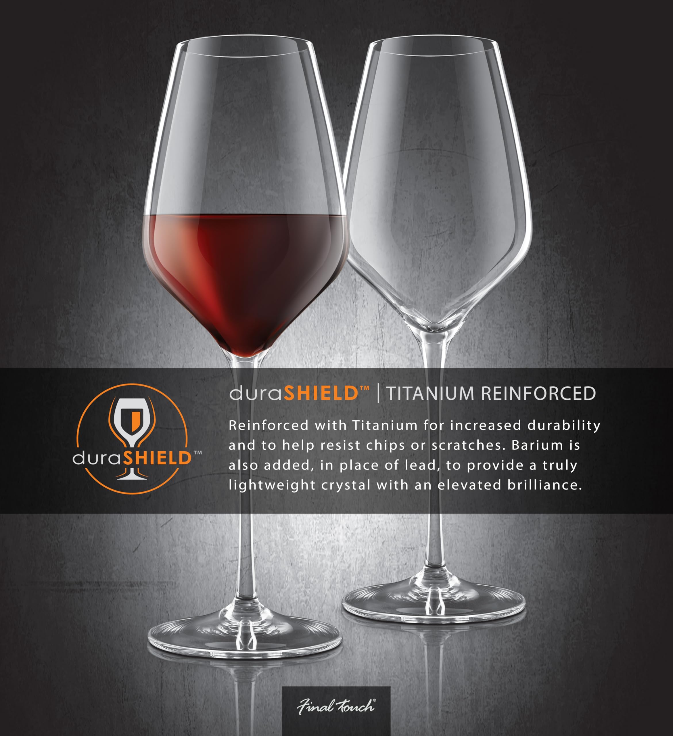 Final Touch - Calici da vino in cristallo per Bordeaux, 100% senza piombo, in DuraShield rinforzato al titanio per una maggiore durata, altezza: 29 cm, capacità: 680 ml, confezione da 2