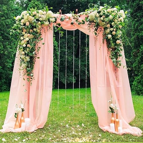 Miniatura 2 de Cortinas de arco de boda blancas de tela 2 paneles de tela para decoración de arco de madera para ceremonia de novia fiesta celebración decoración