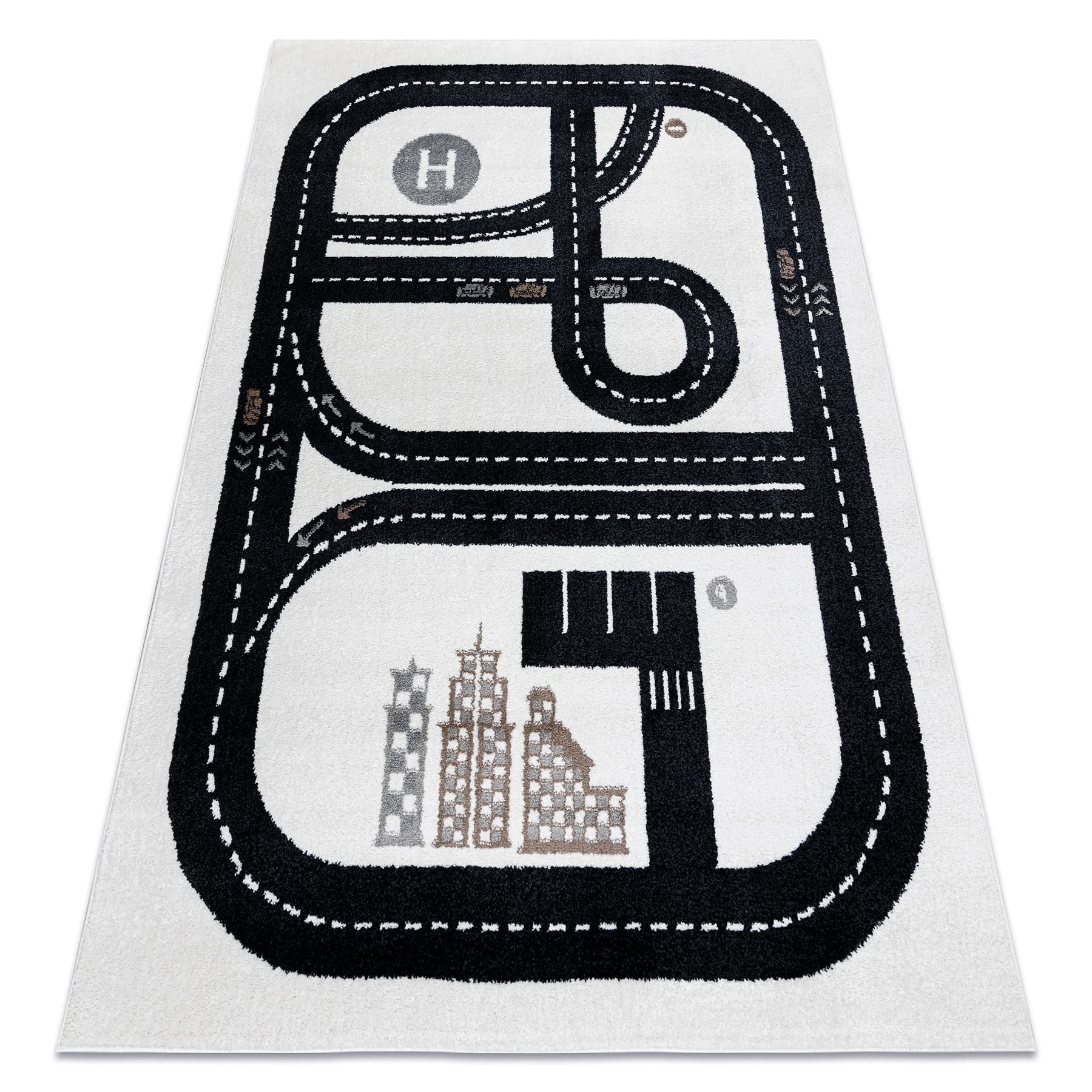 Rugsx PETIT Kinderteppich Stadt-Straßen Design – 80x150 Cm, Grau/schwarz, Weich, Allergikerfreundlich