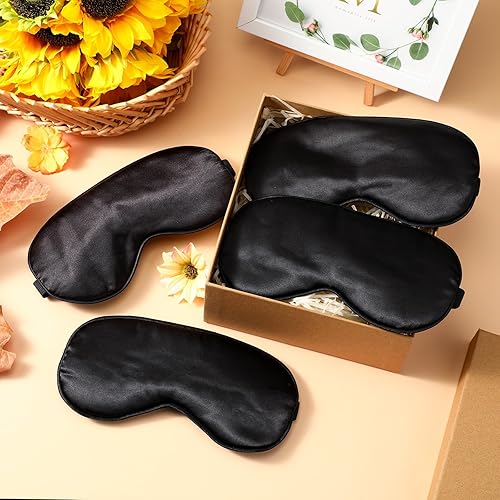 Miniatura 4 de BBTO Máscara de seda para dormir, 4 unidades, máscara de ojos suave con correa ajustable para el hombro, máscara de ojos para sombrear el sueño,