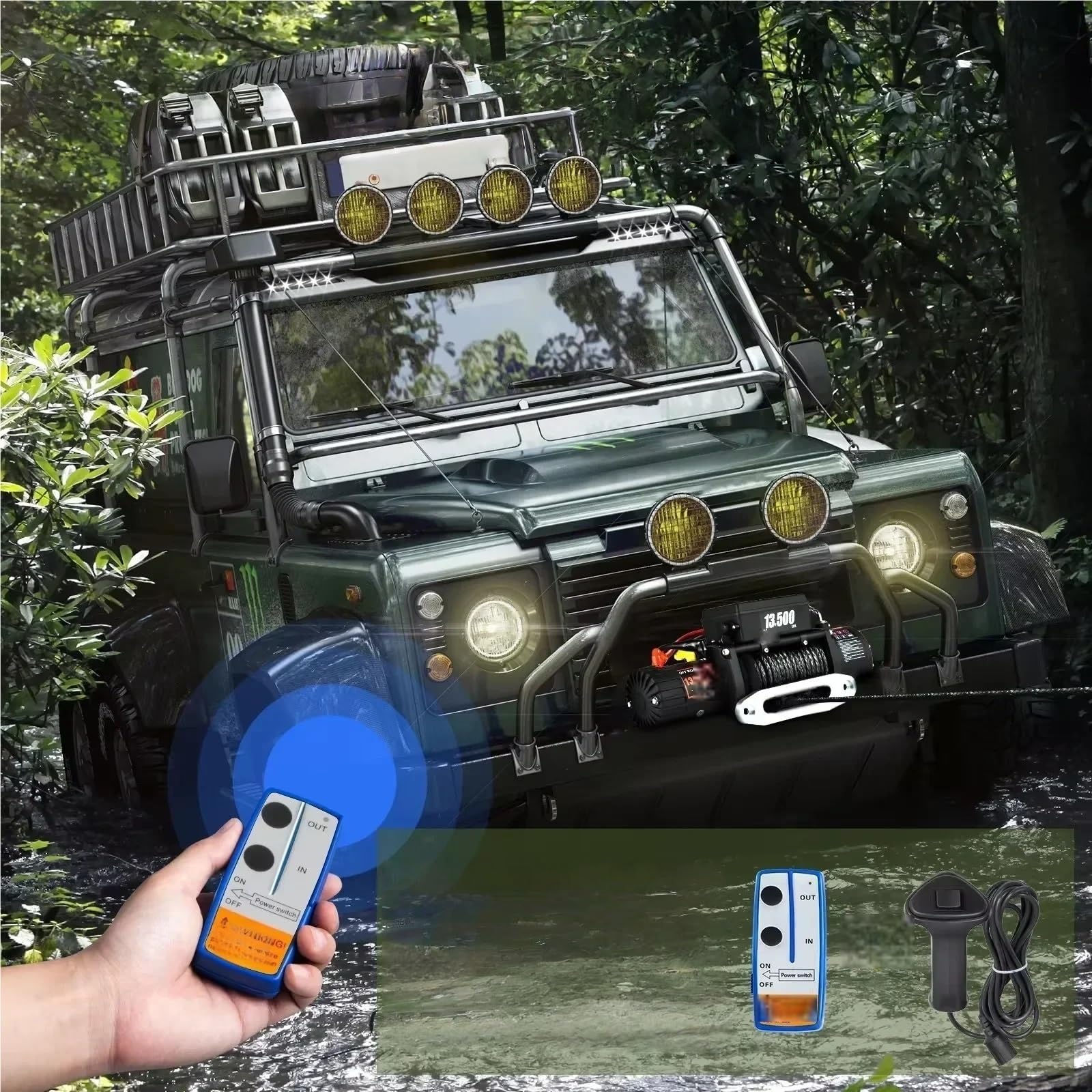 Argano elettrico Paranco Di Sollevamento Sintetico Con Fune Da Traino Per Argano Elettrico 13500 LBS 12V 24M/92FT