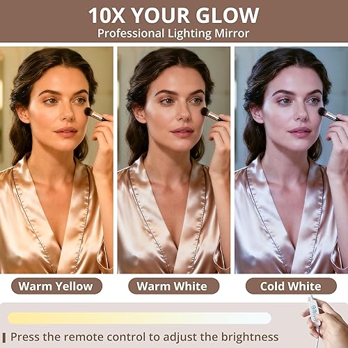 Miniatura 5 de LIKIMIO Escritorio de tocador con espejo y luces, juego de mesa de tocador de maquillaje con taburete de almacenamiento, organizador de cajones de