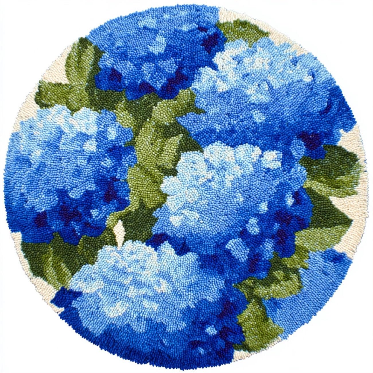 Kitquiver Latch Hook Carpet Kits Blue Hydrangea 50x50cm