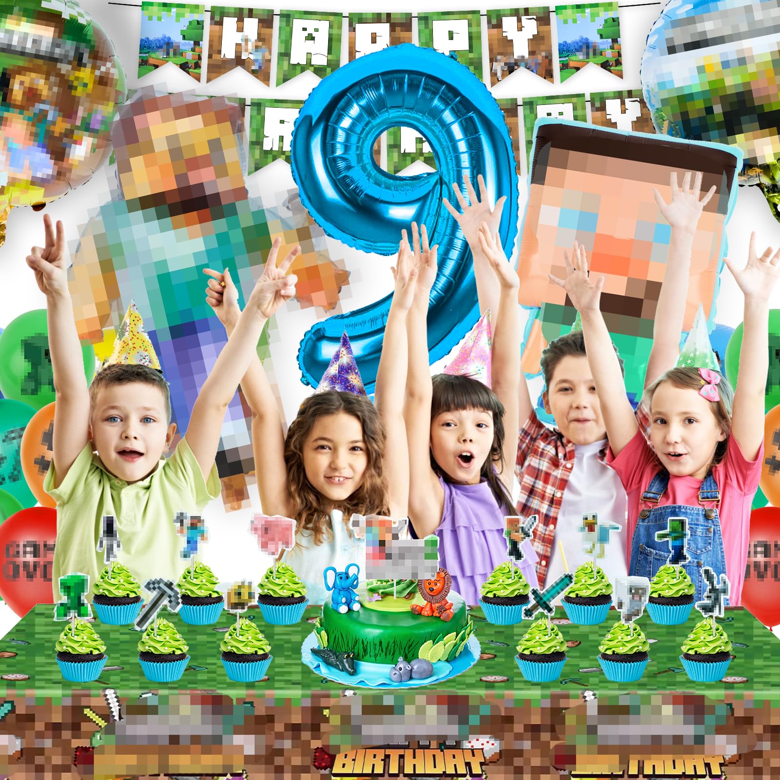 Decorazioni Compleanno 7 Anni | Kit Con Palloncini, Tovaglia E Topper Torta | Tema Giocoso - Foto 3