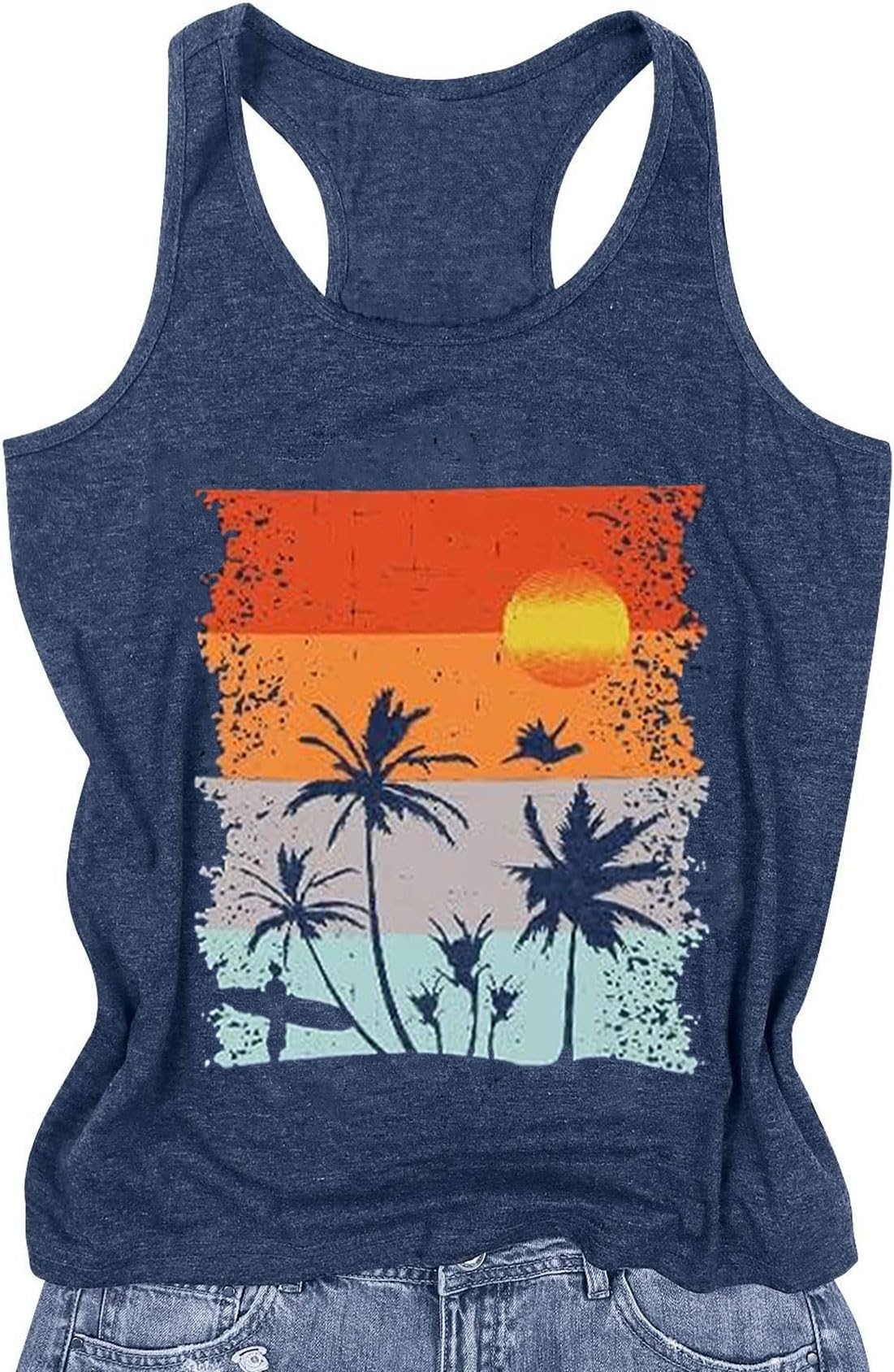 MQSVPUTWomens Tank Tops Summer Racerback Graphic Tanks Beach Vacation Tops Loose Running Athletic Sleeveless Shirt Cami