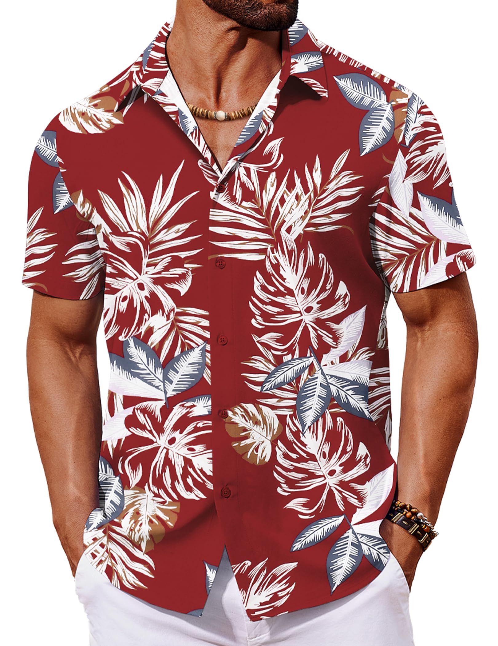 COOFANDY Hawaii Hemd Männer Sommerhemd Kurzarm Strandhemd Urlaub Hawaiihemd Blumen Hemd Aloha Herrenhemden Party Shirt