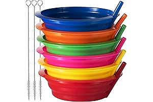 Cereal Bowls for Kids with Straws - 6 BPA-Free Reusable Bowls with Built-In Straws