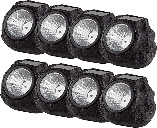 Pure Garden Luces solares para exteriores, 8 piezas de piedra sintética para todo tipo de clima, juego de luces solares LED para caminos, jardines y