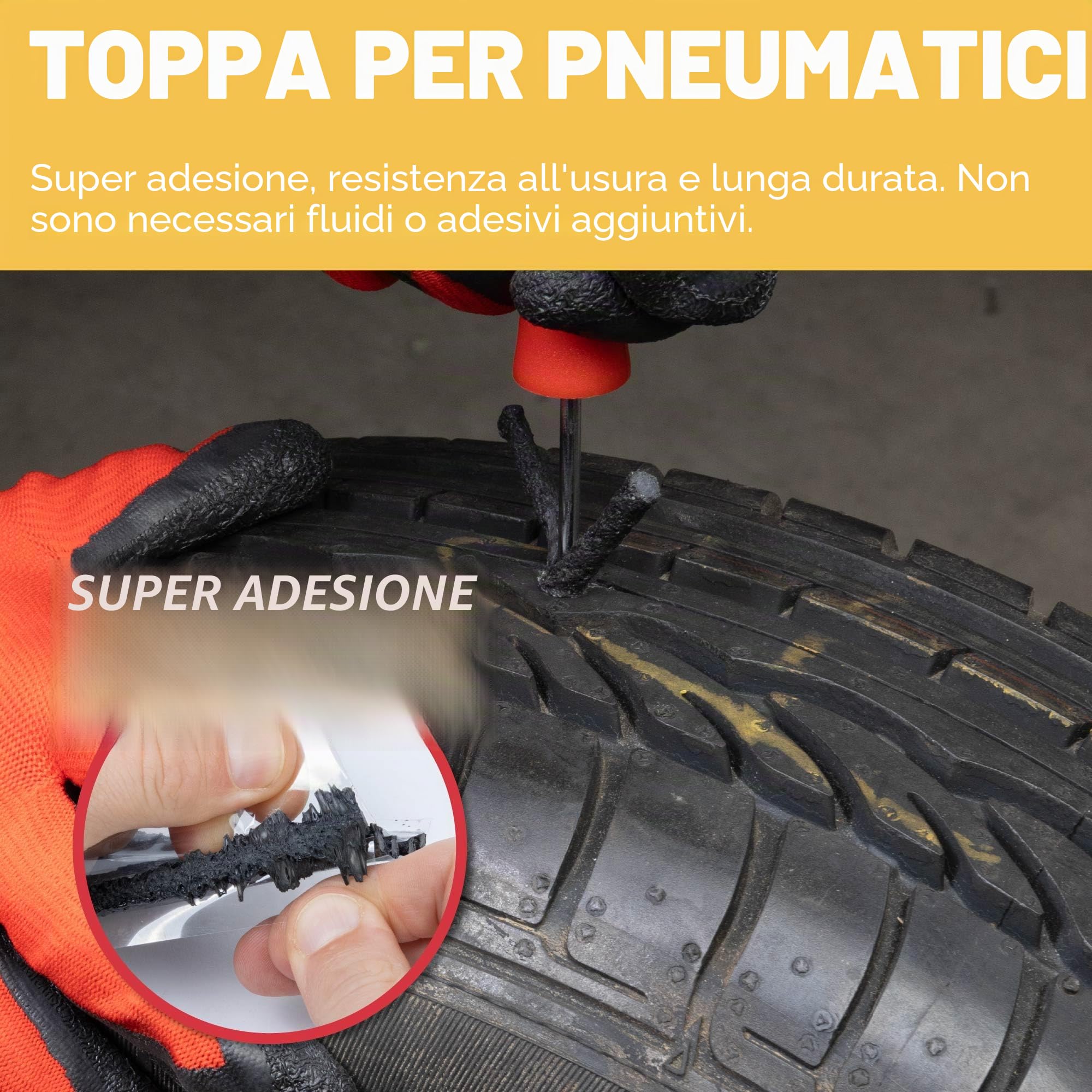 GADLANE Kit Premium di Riparazione Pneumatici Senza Tubo - Kit di Riparazione per Pneumatici Piatti da 7 Pezzi per Auto, Moto, Camion, ATV, Jeep, Trattore e Altro - Kit di Riparazione per Forature di