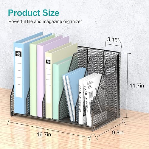Miniatura 3 de Organizador de escritorio de metal para escritorio, revistas, archivador con 5 compartimentos verticales, organizador de archivos para escritorio de