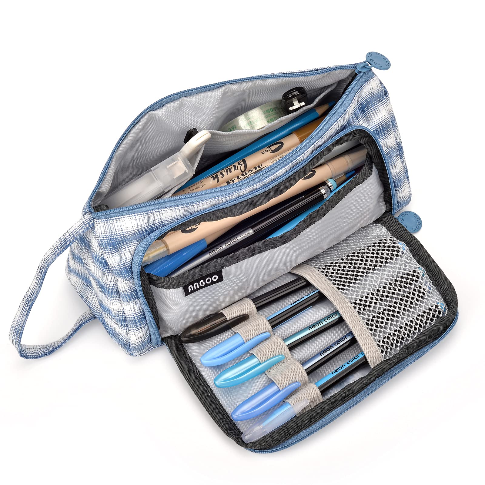 TOYESS Big Capacity Pencil Case,Portable Cosmetic Waterproof Canvas Stationery Pen Bag with Handle for Student Office College Middle School High School,Light Blue