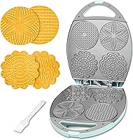Vista 1 de Baker's Friend Multi Pizzelle Maker Eléctrico, plancha Stroopwafel, máquina para hacer galletas waffle Pizzelle de 4 x 4.5 pulgadas con control