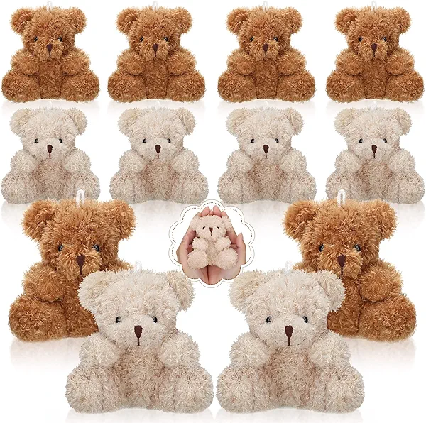 Sotiff 12 Pcs Mini Plush Bear 4 Inch Stuffed Bear Gift Bulk Animal Doll Keychain for Kids Boys Girls Christmas Party Favor Students Baby Shower Party Gifts(Brown, Apricot)