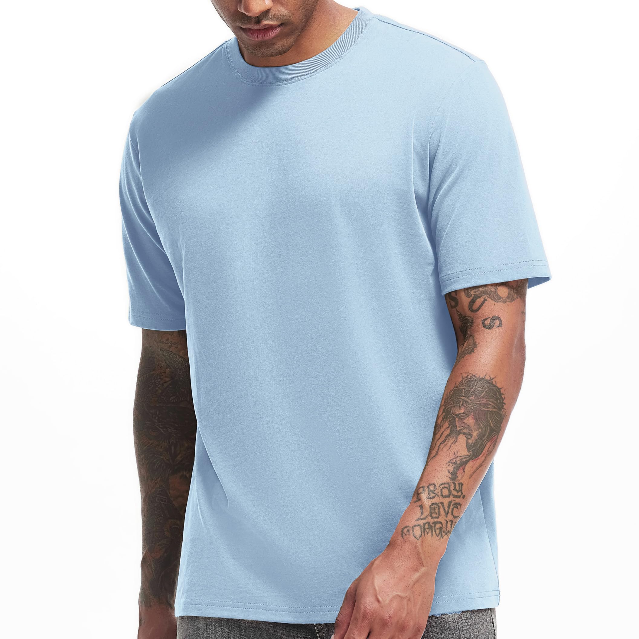 VEIISAR Herren Dickes Rundhals Langarm T-Shirt - Herren 100% Baumwolle Heavy Duty Pre Shrink T Shirt