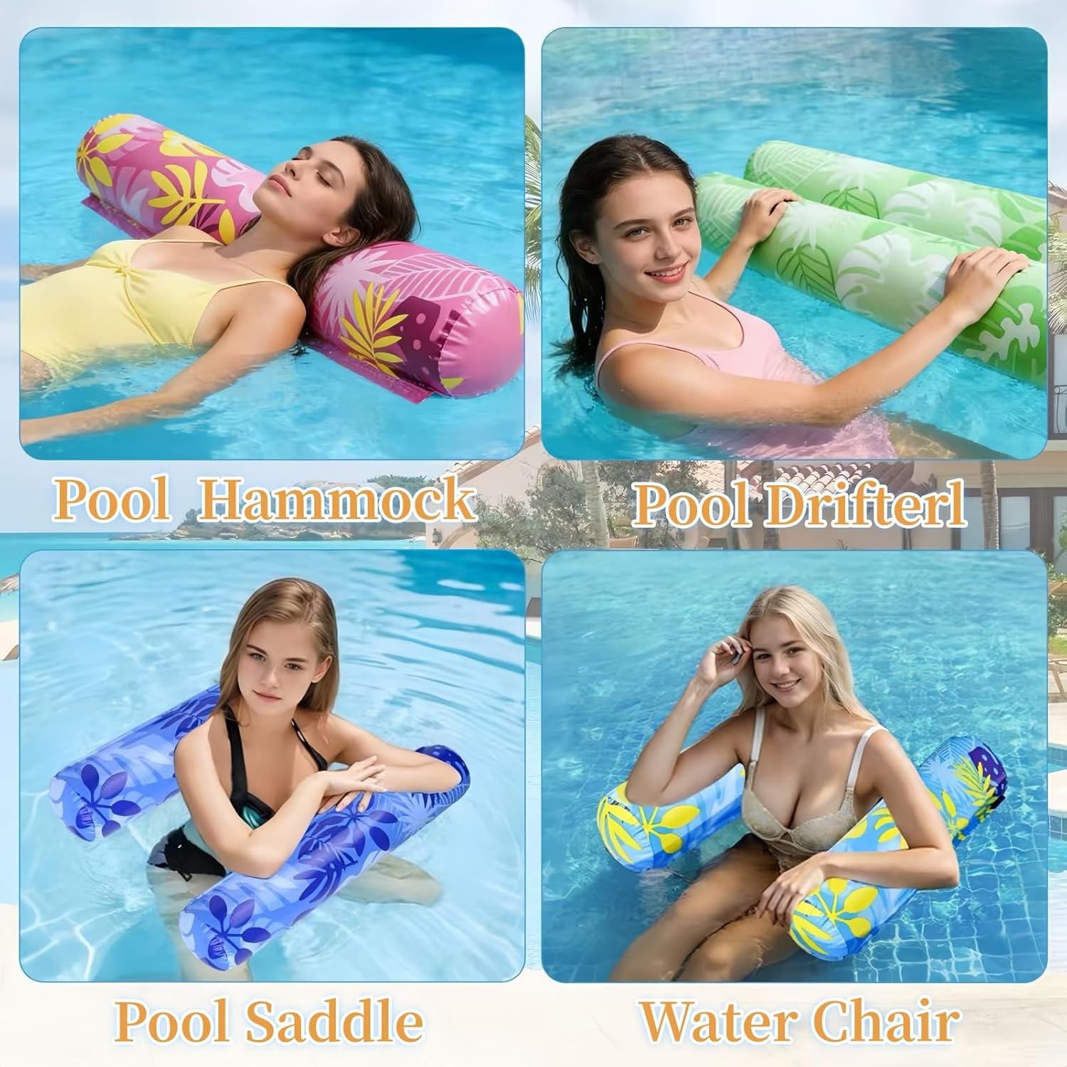 Inflatable Pool Floats Adult，5 Pack Multi-Purpose Pool Float Water Hammock，Pool Float Chair-Swimming Pool Raft，Pool Hammock Floaties for Adults Beach Vacation Essentials