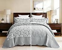 Vista 13 de Colcha extragrande tamaño King 138x122 extraancha, diseño de patrón damasco matelasse de jacquard, ligera, reversible, 5 piezas, 100% microfibra