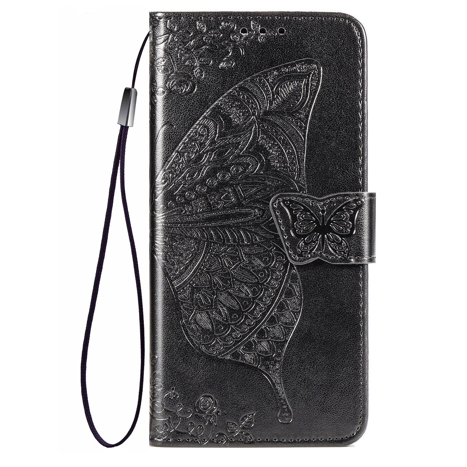 DiGPlus for Motorola Moto G Play 2023 Wallet Case, [Butterfly & Flower Embossed] Leather Wallet Case Flip Protective Phone Cover with Card Slots and Kickstand for Moto G Play (Black)