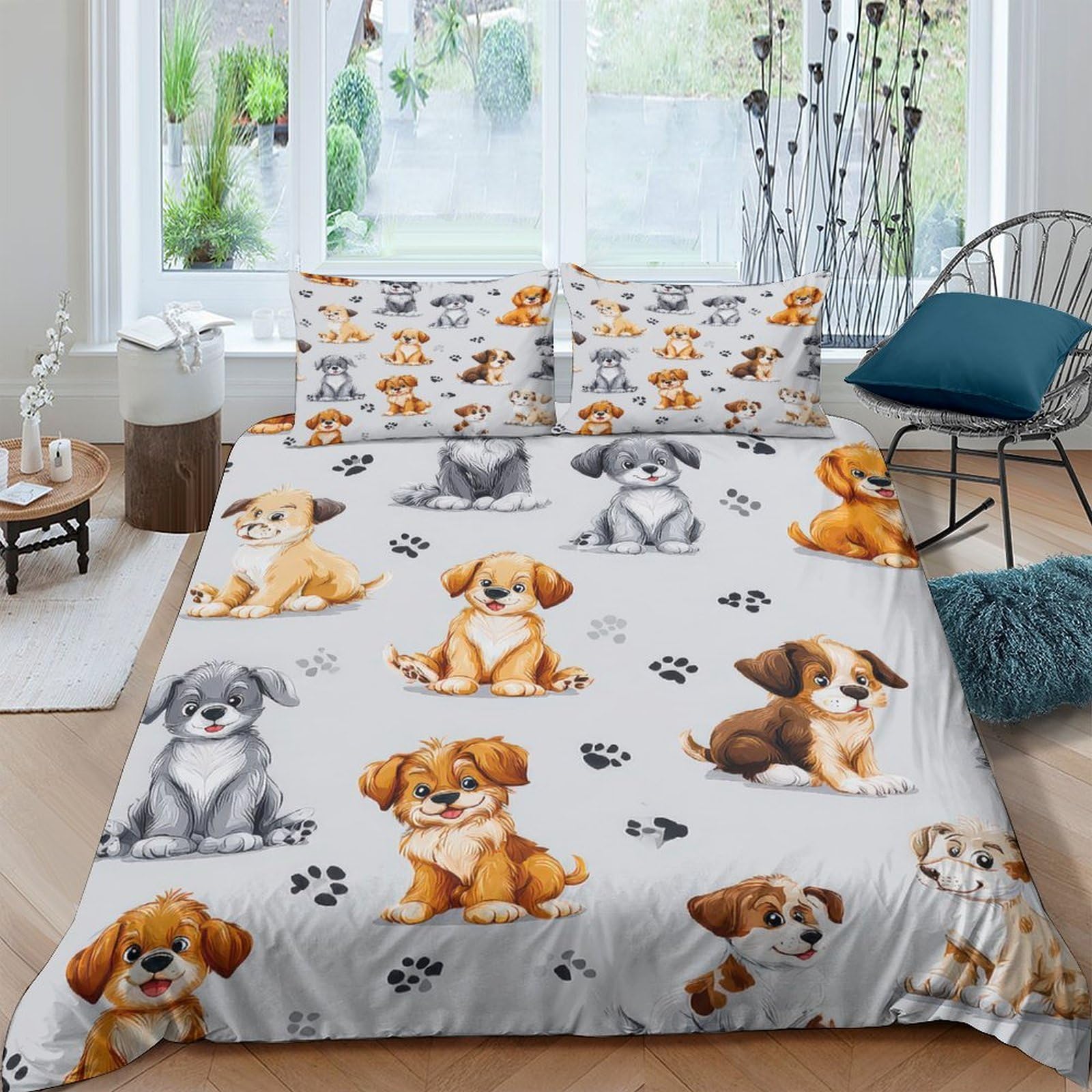 Ctjqhvkz Style-4 3D Printed Cartoon Puppy Fitted Sheet Microfiber Soft Anti-Slip Dog Paw Mattress Cover Bedroom Decor Single（135X200cm）