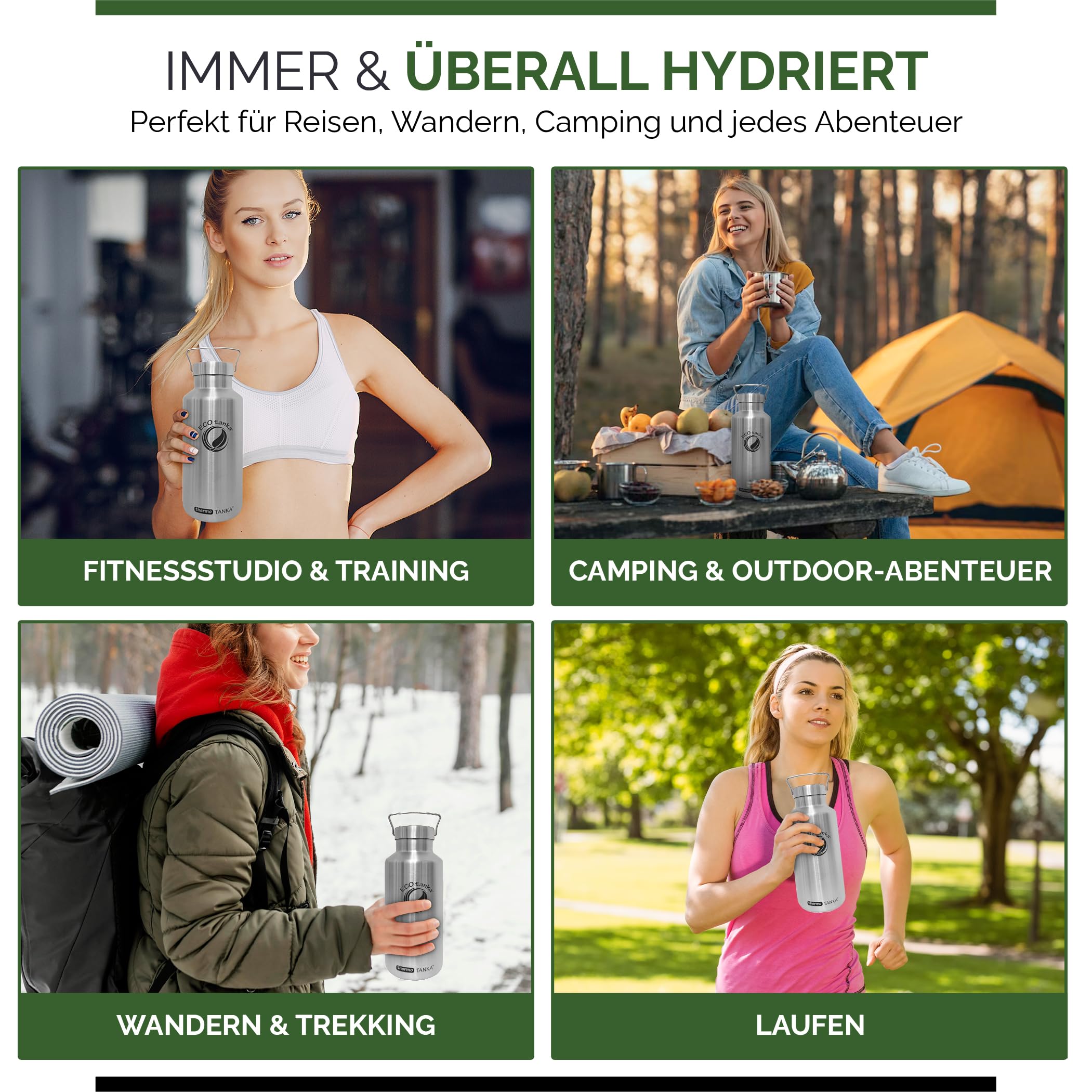 ECOtanka thermoTANKA™ 2L Trinkflasche Edelstahl – Doppelwandige 2L Thermo-Trinkflasche | Wasserflasche 2 Liter, vakuumisoliert, hält >8 Std. heiß/kalt | Thermo für Freizeit & Sport
