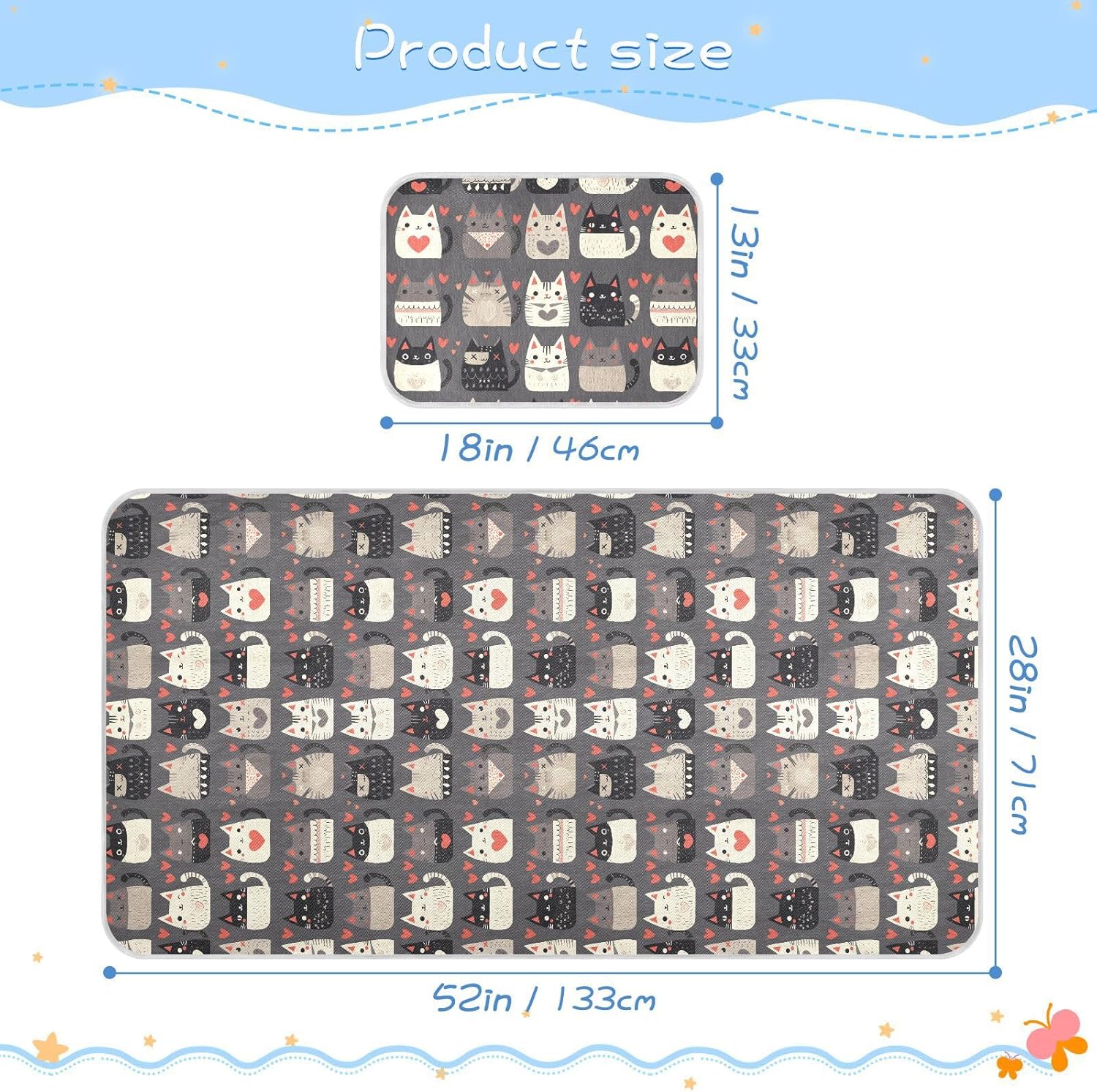 Cooling Baby Mattress Protector 28" x 52" Ultra Soft Bed Pads for Kids for Baby&Toddler Cartoon Cute Cats