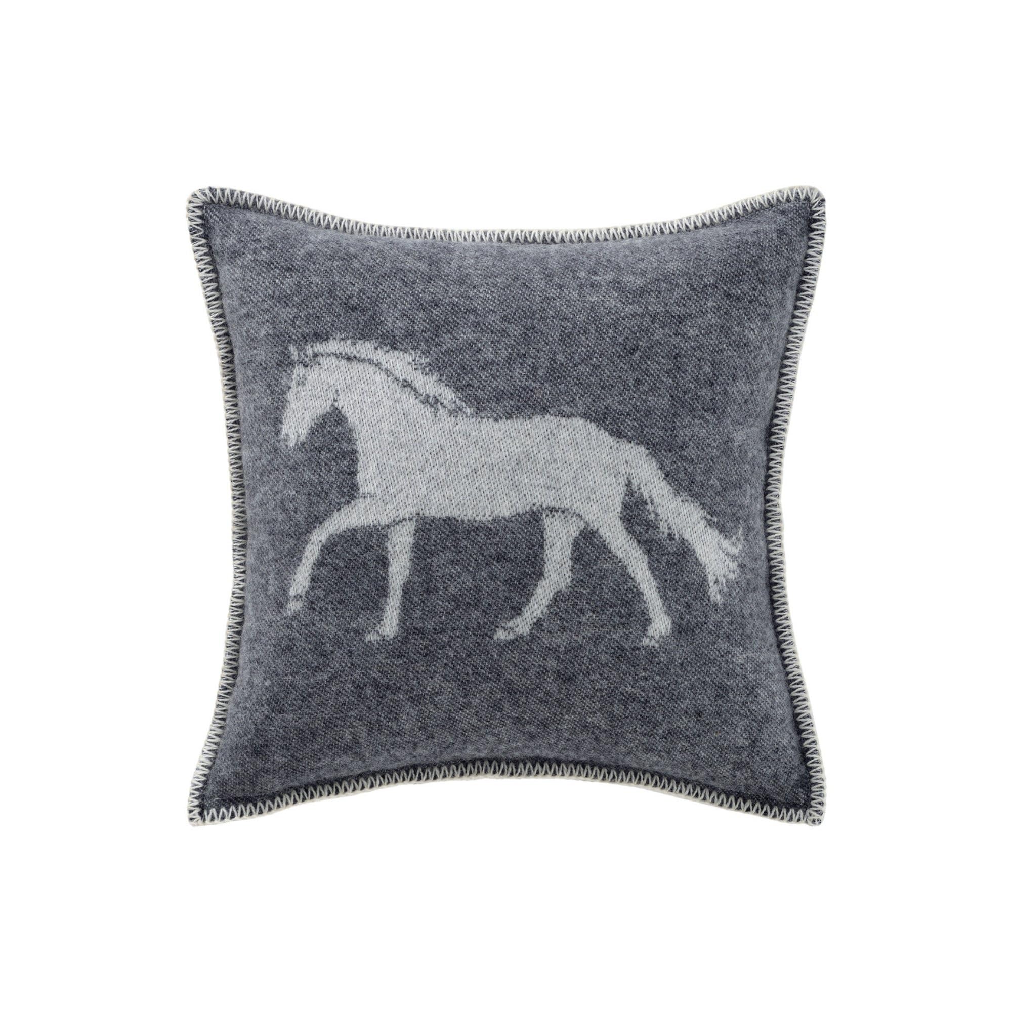 JJ Textile Horse Soft Black Cushion Cover 100% Wool - Soft & Cosy With a Reversible Design - Decorative Square Throw Cushion Covers for Bed, Sofa & Home Decor - 45cm x 45cm