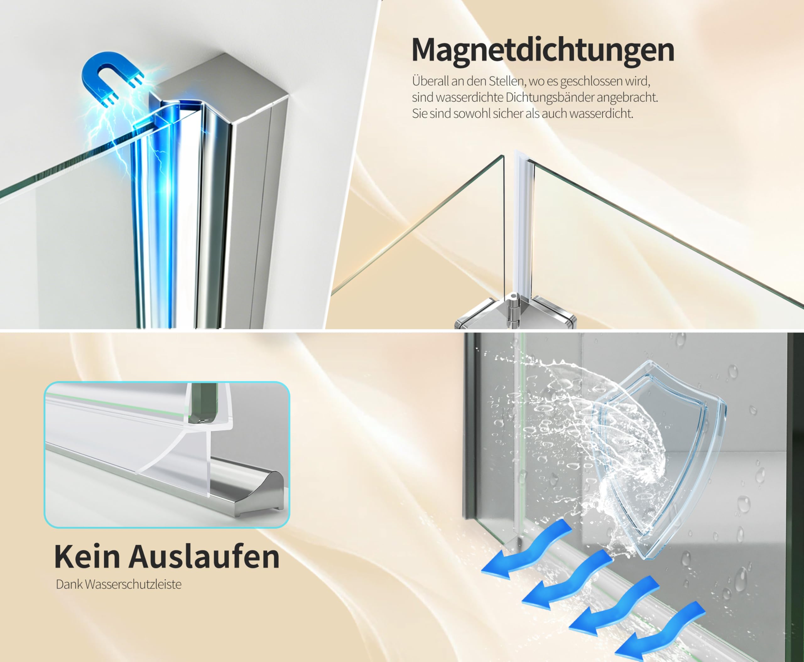 Duschtür 90x195 cm Nischentür Duschabtrennung Falttür Schwingtür 180° Dusche Duschwand Glas Duschtrennwand Nischenduschtür – 6 mm ESG-Glas