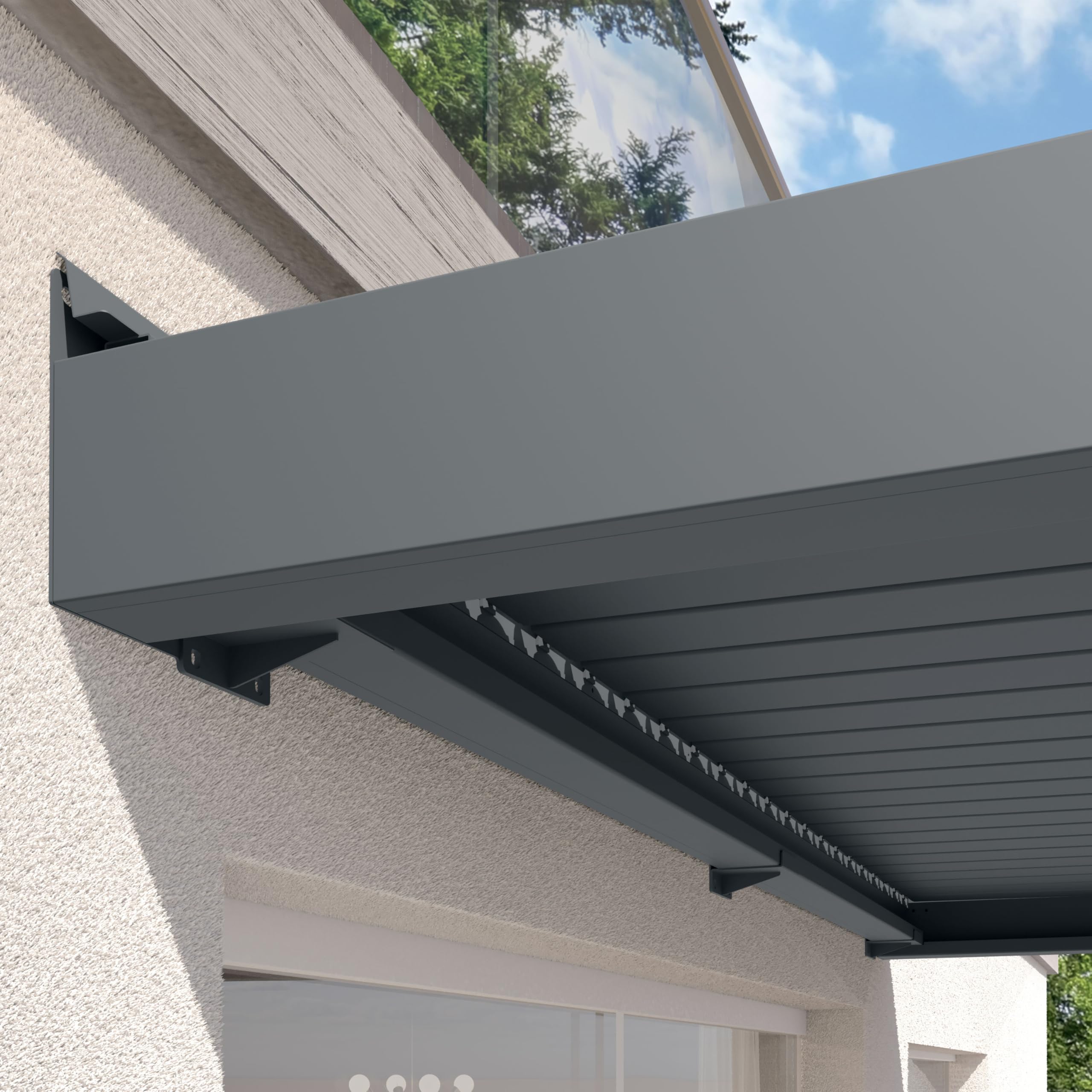 PRIMEYARD Pergola addossata 3x4 m montanti in alluminio con tetto a doghe in alluminio pergola a muro color antracite