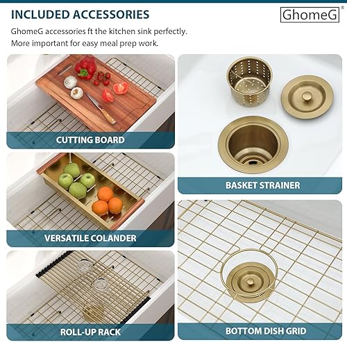 Vista 44 de Fregadero de 33 unidades de arcilla refractaria de 33 x 20 x 10 pulgadas, color blanco, fregadero de cocina de porcelana de cerámica, estilo casa