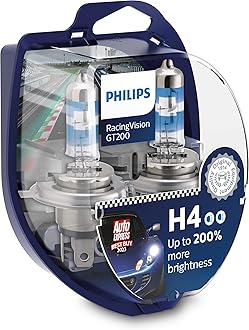 Philips RacingVision GT200 H4 car headlight bulb +200%, set of 2 White