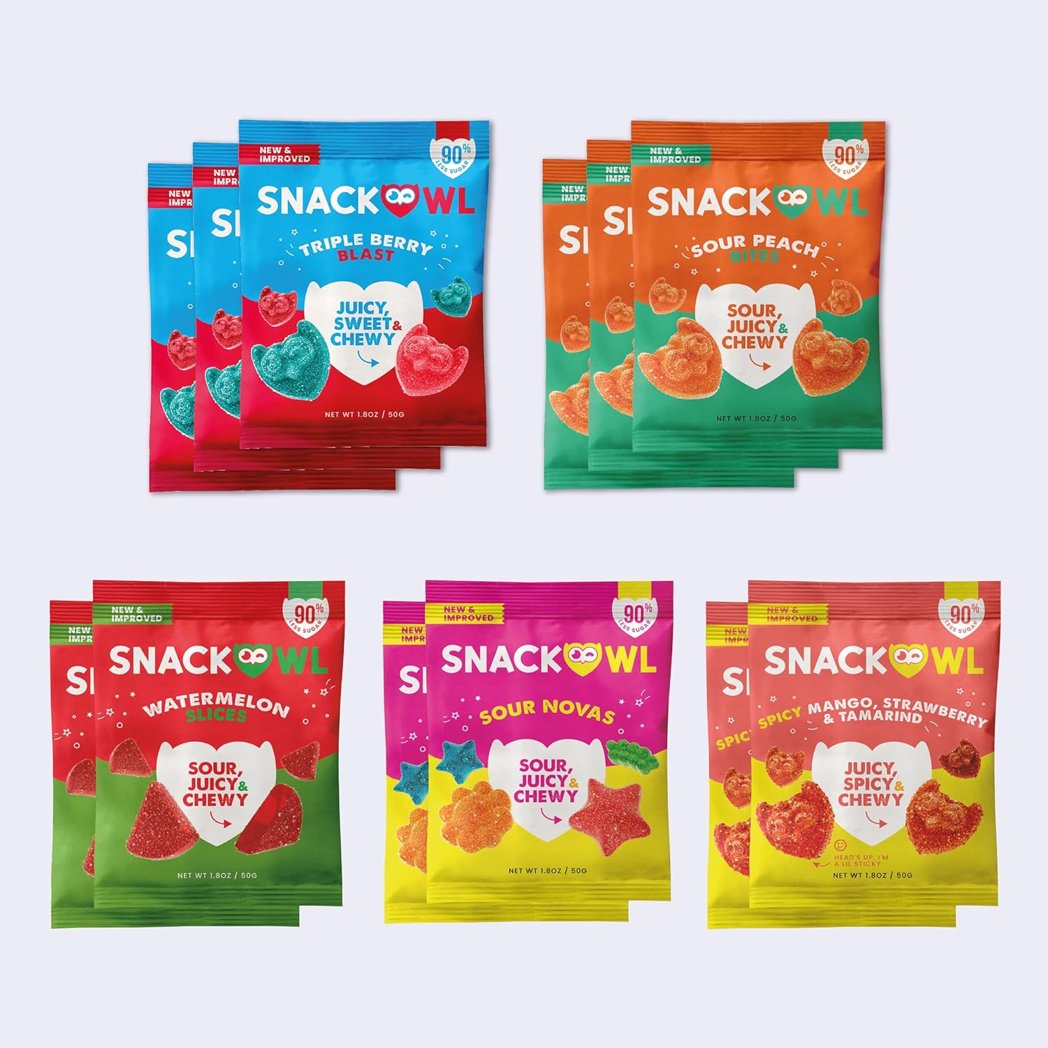 Snack Owl Vegan Sour Gummy Candy – Gluten Free, Low Calorie Candy - Guilt Free & Delicious Healthy Gummy Snacks - (Variety)