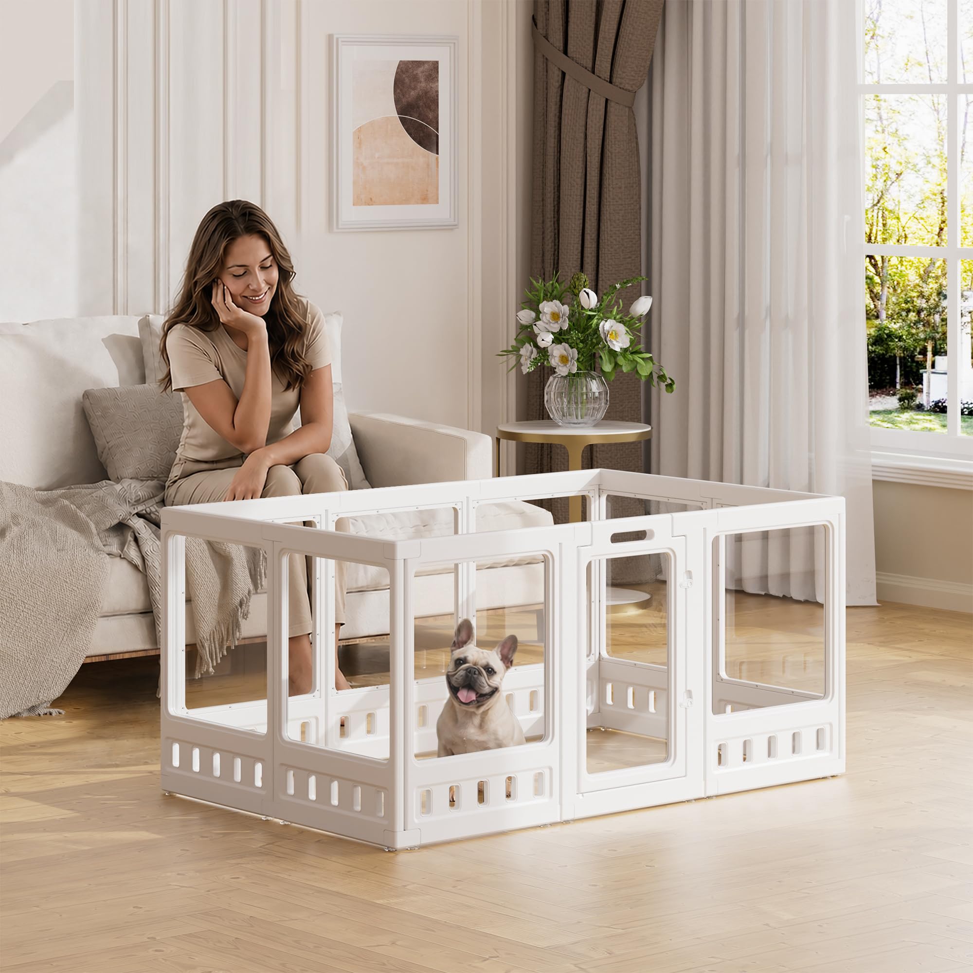 Clear-air Dog Playpen Indoor Acrylic Pen, 30" H, White, 10 Panels