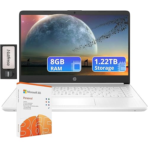 HP Flagship 14" HD Laptop with 1 Year Office 365 | 8GB RAM | 1.22TB Storage(64GB EMMC & 160GB Docking Station Set & 1TB Cloud Storage) | Intel 4-Core Processor | Webcam | Win 11s | White