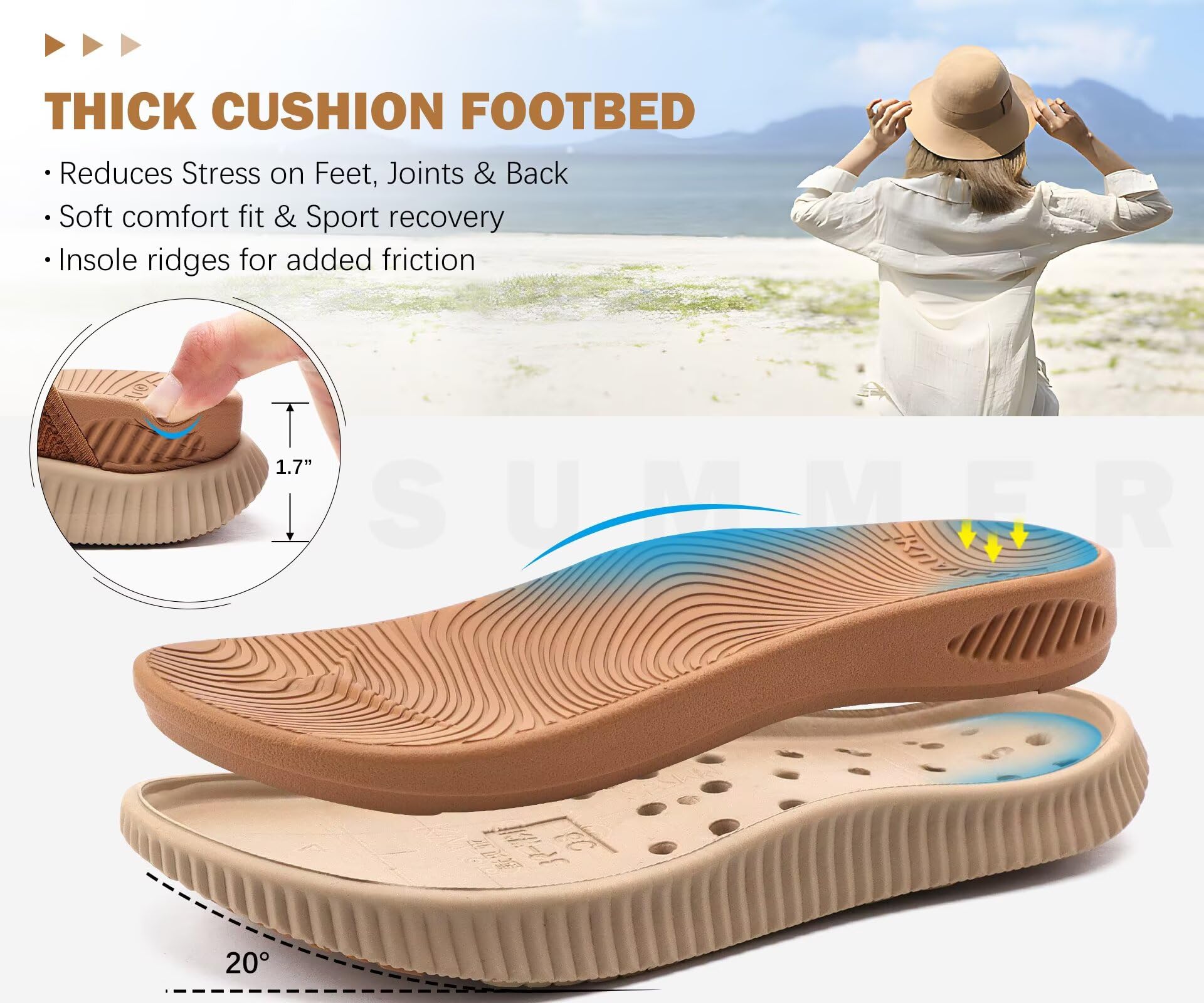 KuaiLu Femmes Orthotique Tongs Dames Athlétique Épais Coussin Tapis De Yoga Confortable Sandales De Marche Avec Soutien De Voûte Plantaire Été Extérieur Réglable Slip On Slides