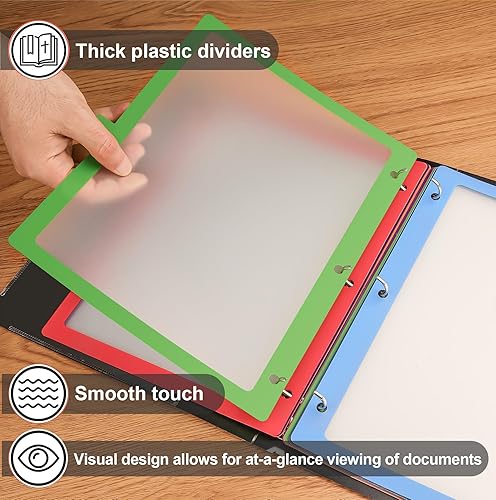 Miniatura 5 de HABGP 16 unidades2 juegos de 8 separadores de pestañas para carpeta de 3 anillas, 16 separadores de carpetas de 3 anillos de color transparente con