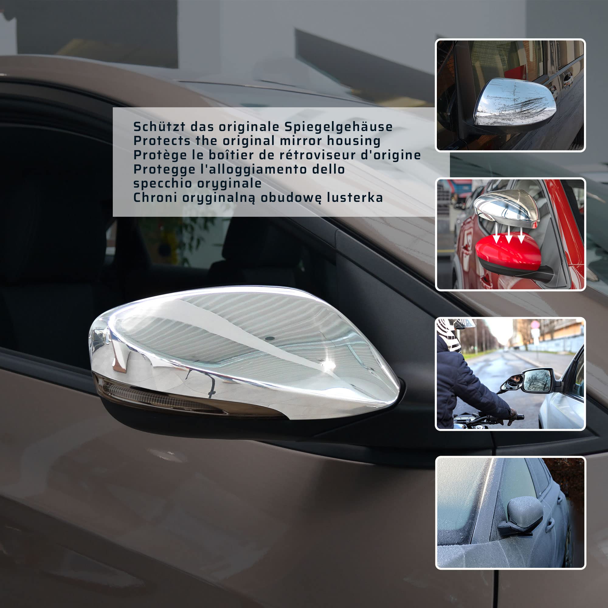 CHROMEMASTER | Nakładki na Lusterka Zewnętrzne | Kompatybilne z Hyundai Accent/Blue Solaris RC Sedan 2010-2017 | Inox/Chrom; Osłony Lusterek to Niepowtarzalny Wygląd Auta i Ochrona Przed Uszkodzeniem