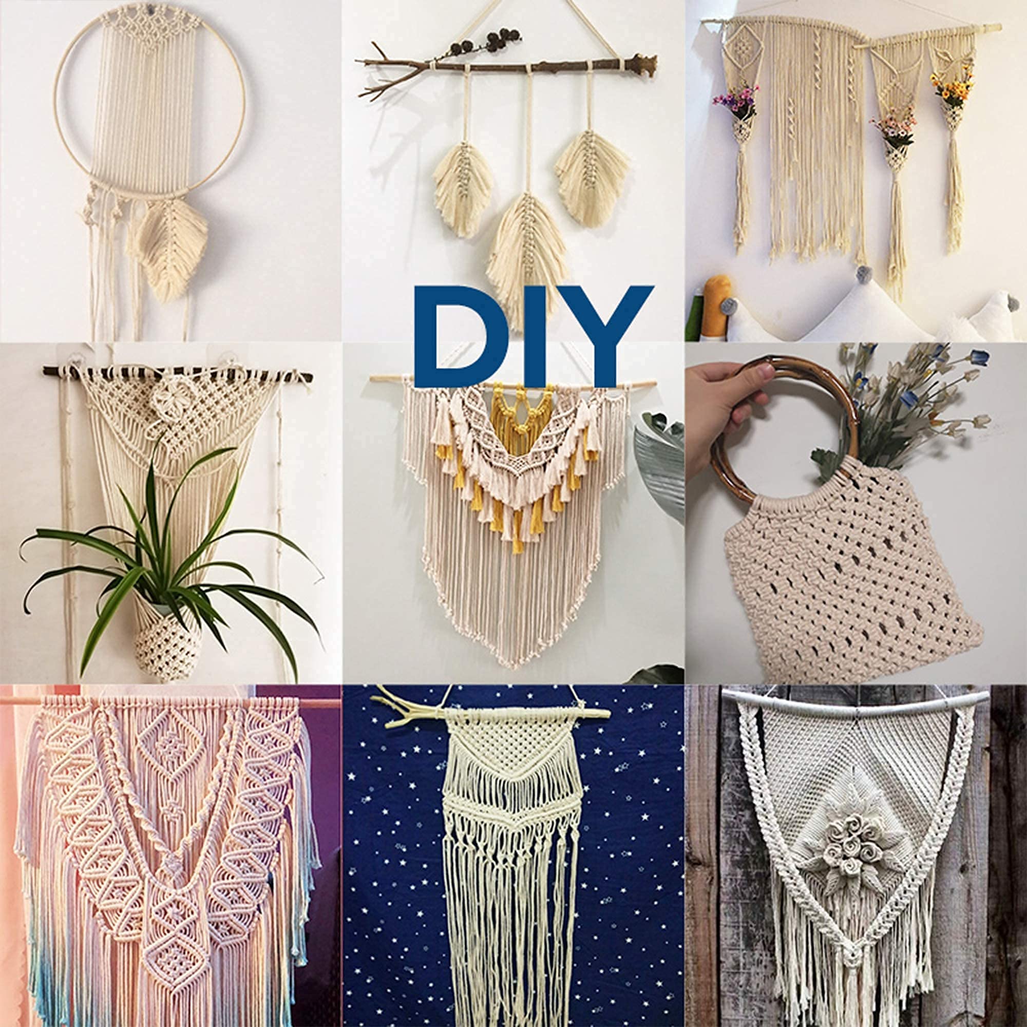 Cuerda de macramé de 0.118 in x 550 yardas, cuerda de macramé de algodón 100% natural para colgar en la pared hecho a mano, atrapasueños, ganchos de plantas, tejer 6