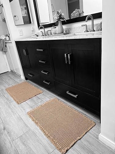 Miniatura 3 de Tapete de baño con borlas, súper absorbente, antideslizante, lavable a máquina con borlas, tapete de baño con parte trasera de goma, ultra suave