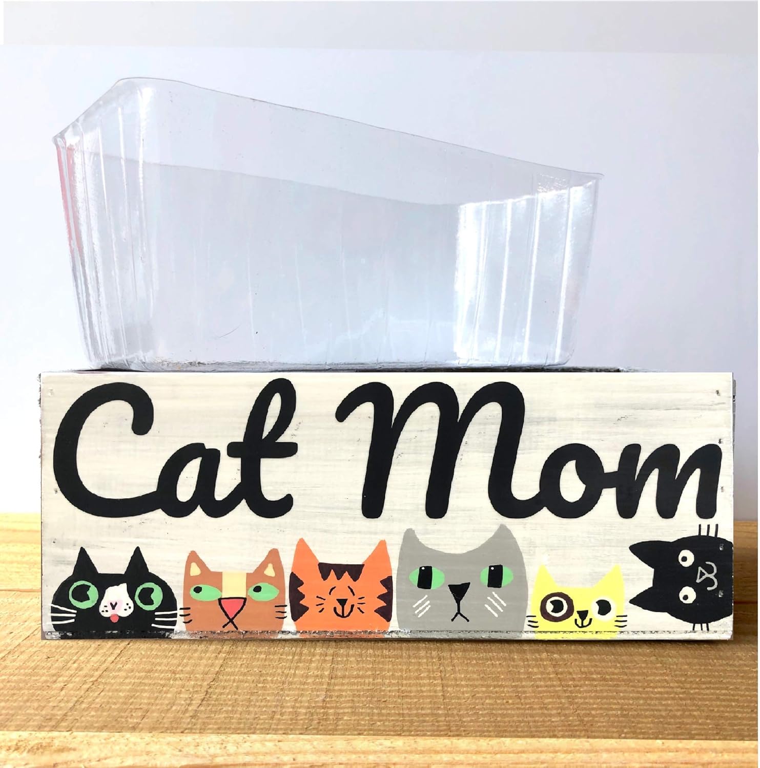 Cat Mom Planter Wood Decorative Bin, Cat Lover Gift for Mother's Day