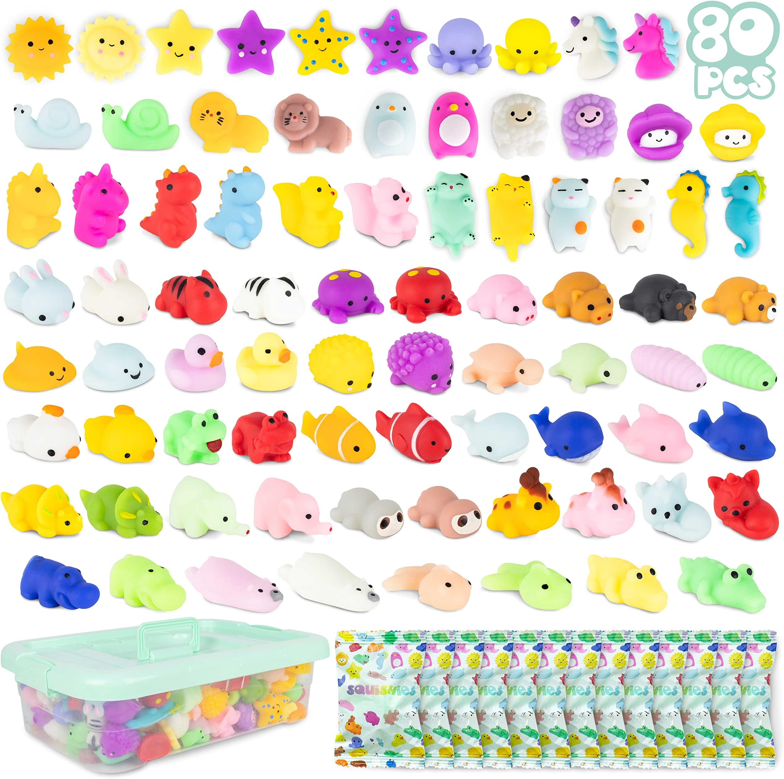 BONNYCO Mochi Squishy Toys 80 Pack for Party Bag Fillers for Kids Unisex