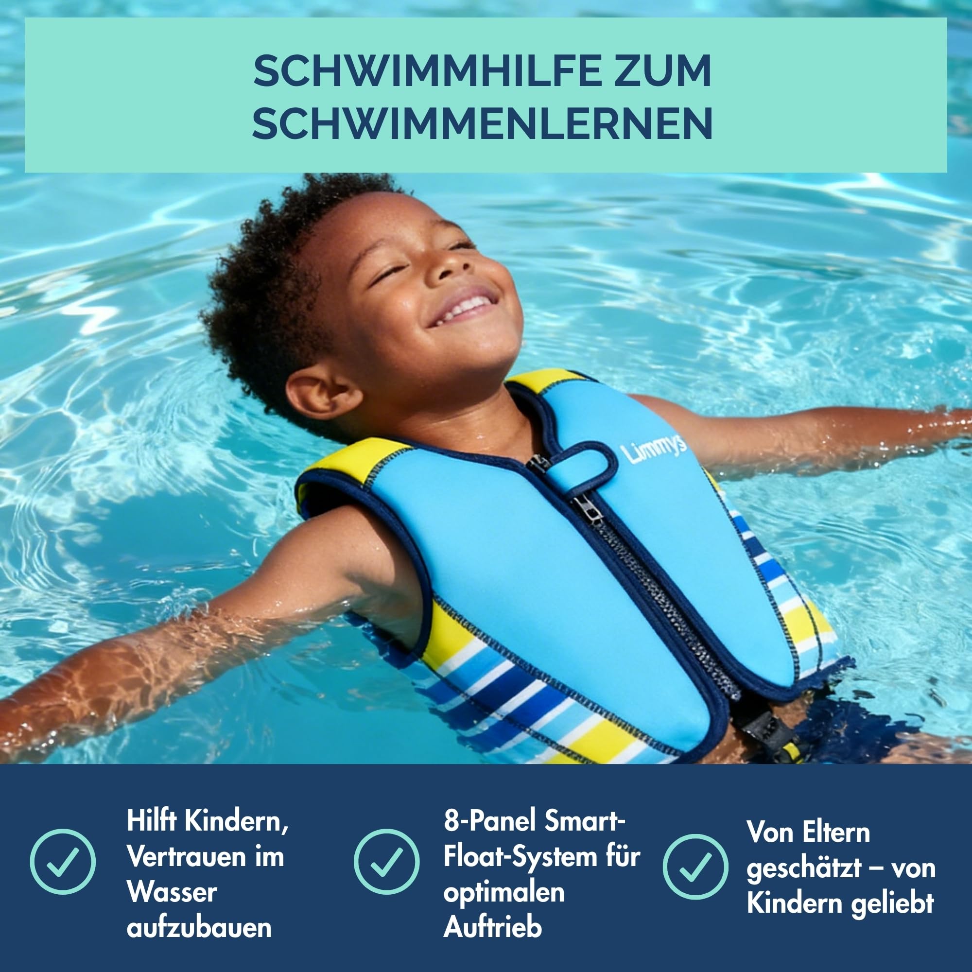 Limmys Schwimmweste für Kinder – Schwimmhilfe mit verstellbarem Auftrieb, Neopren, Testsieger