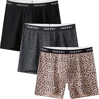 INNERSY Mens Underwear Novelty Print Breathable Cotton Boxer Briefs with Fly 3-Pack