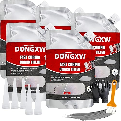 Concrete Crack Filler 5Pcs – Quick-Drying Waterproof Cement Crack Filler Repair Sealant, Concrete Repair Adhesive for Joints, Walls, Sidewalk, and Foundation(Grey)