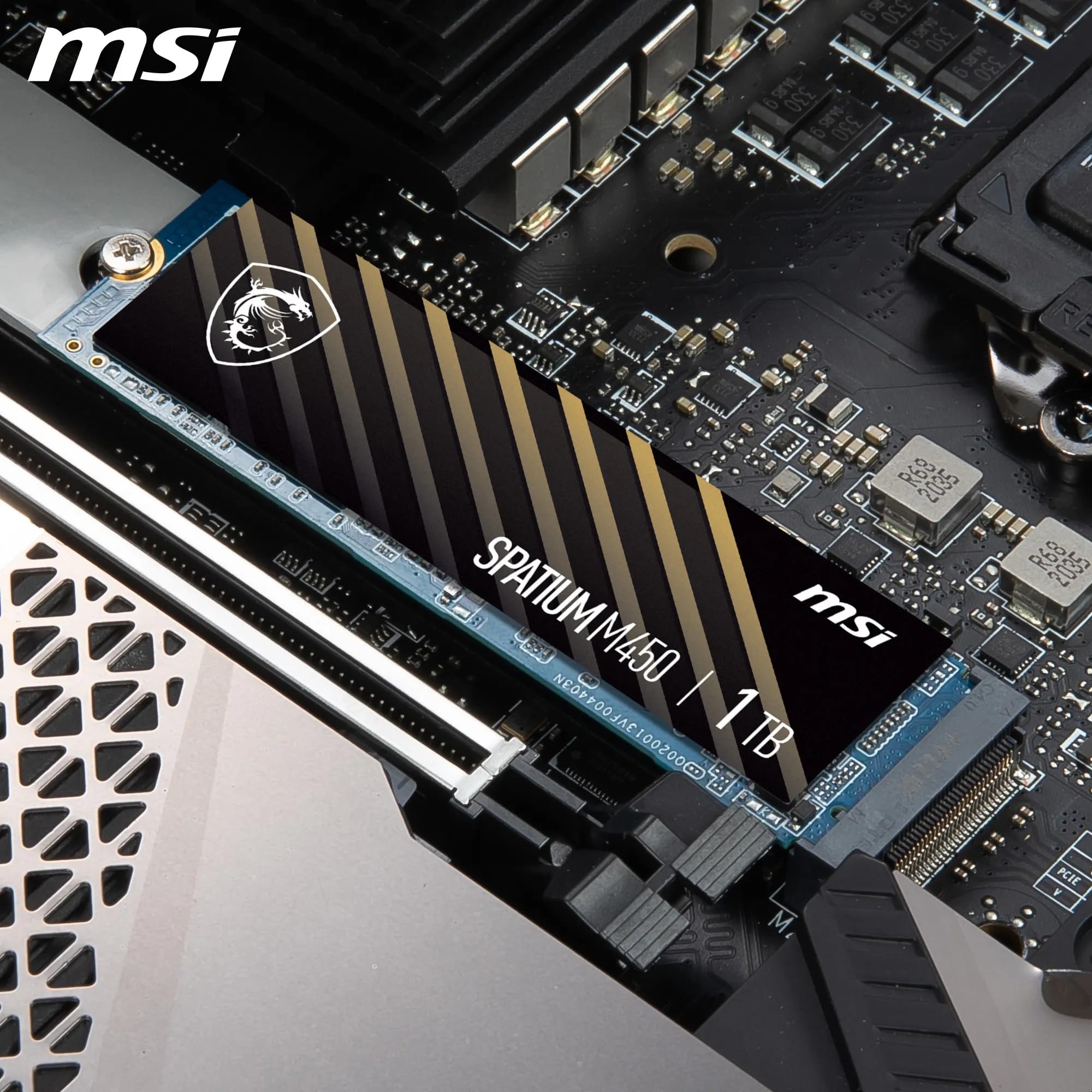MSI Spatium M450 SSD 1TB PCIe 4.0 NVMe M.2 V1 Unidad de Estado sólido Interna, 3400MB/s de Lectura y 2400MB/s de Escritura, 3D NAND, Seguridad de Datos integrada, Center