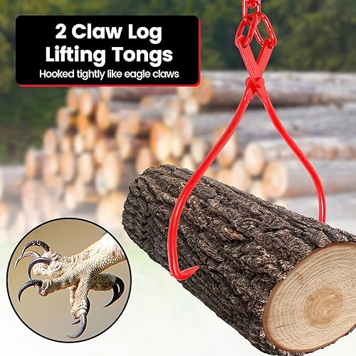 Vista 10 de Pinzas para leña de 28 pulgadas, 4 garras, pinzas giratorias de acero para madera, pinzas de deslizamiento de troncos resistentes, capacidad