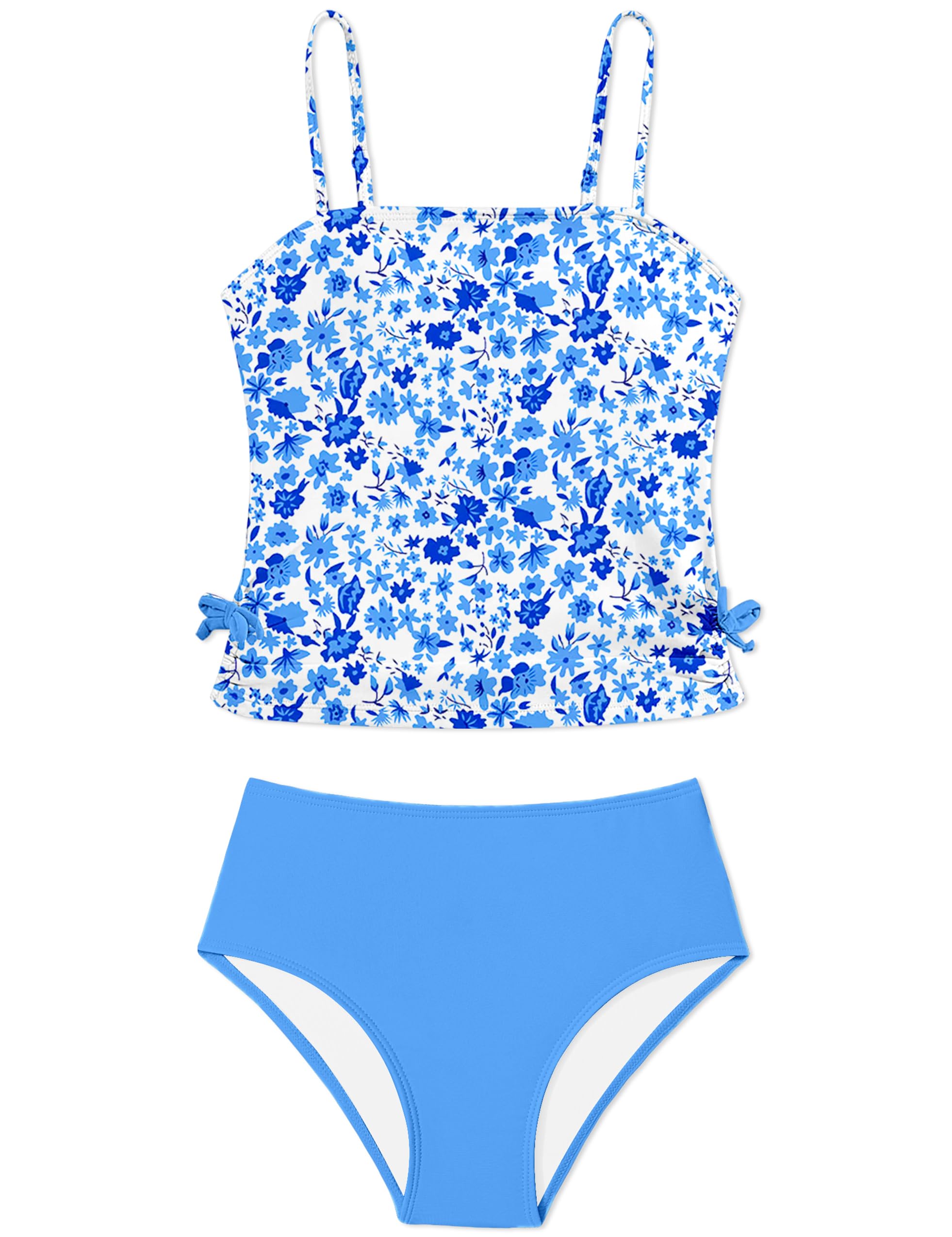 Girls Tankini Swimsuits Two Piece Bathing Suit Drawstring Swimwear Set for Girls 7-18 Years