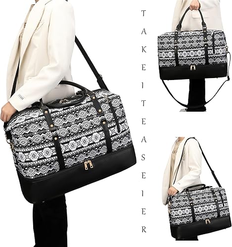 Miniatura 7 de Bolsas de fin de semana para mujer, bolsa de viaje de gran tamaño para mujer, bolsa de lona de transporte con compartimento para zapatos