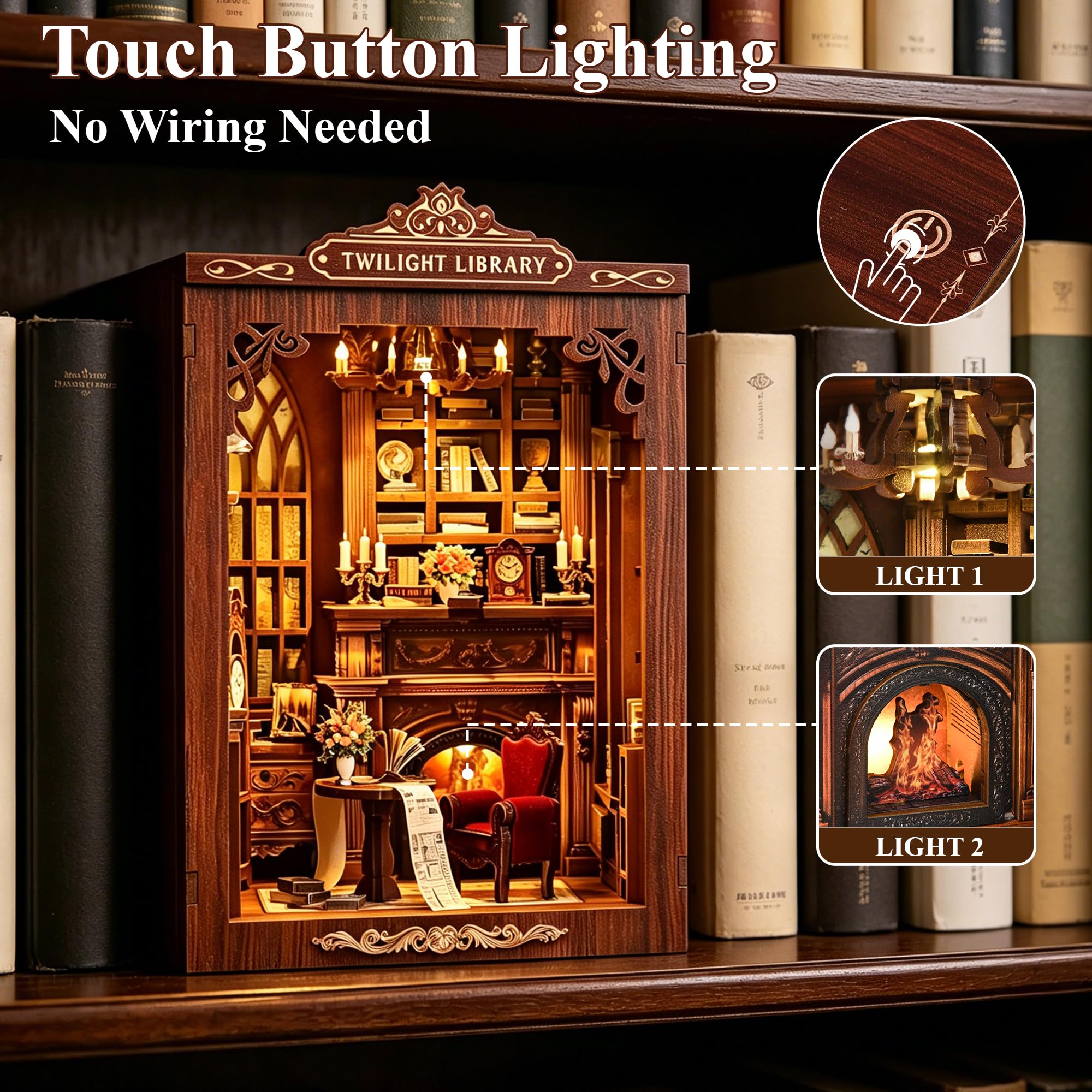 Kit Book Nook pour Adultes: LUMYCE Puzzle 3D en Bois avec poussière et lumière LED - Maquette Déco et Architecture pour Les Amoureux des Livres créatifs