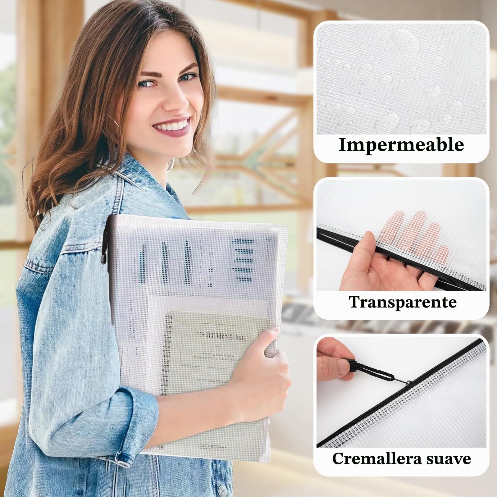 CIMOYBAI 20 piezas bolsa portadocumentos A4 y A5, impermeable con cremallera, plástico con cremallera, carpeta de tela para documentos, negro