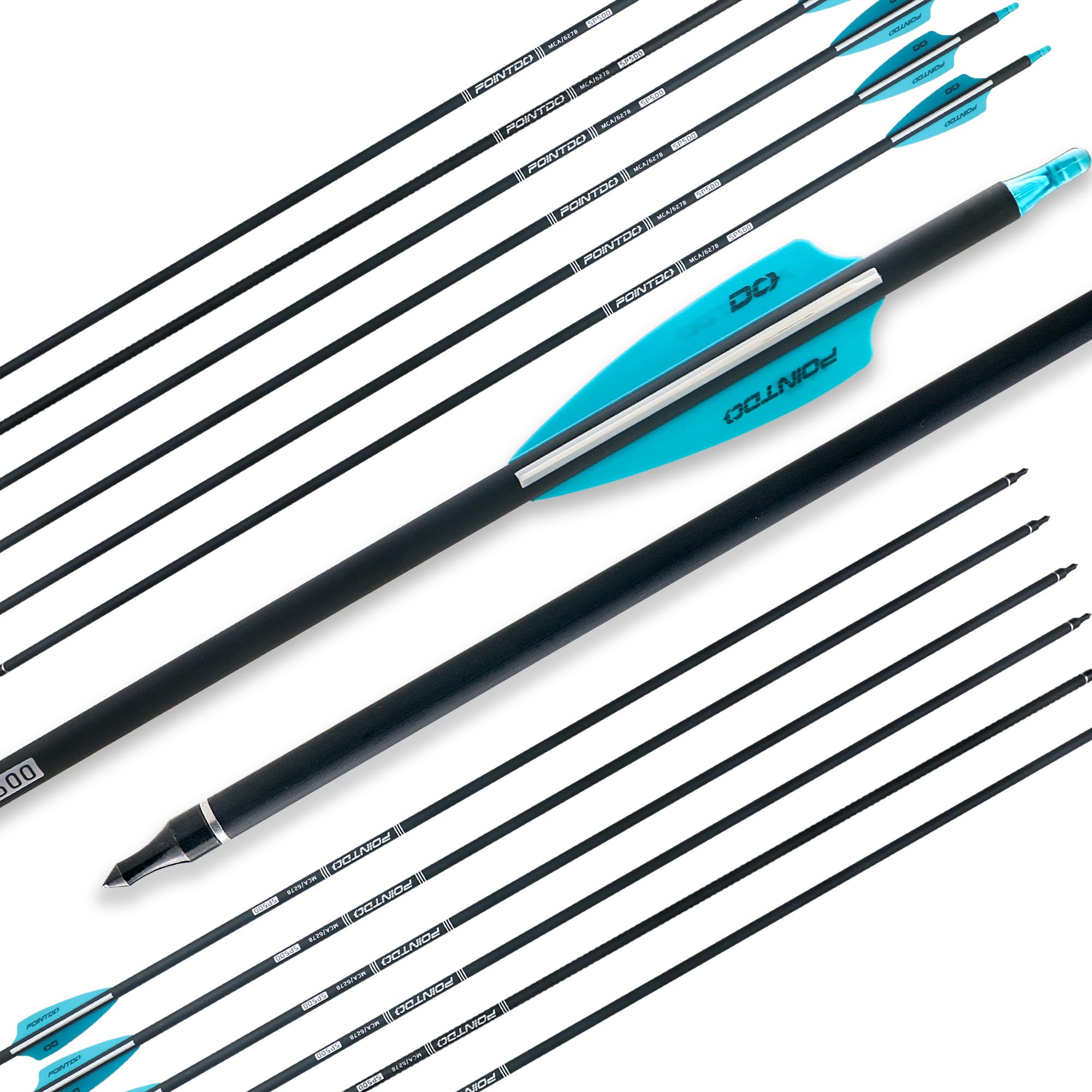 Photo 1 of Pointdo 28"/30"/32inch Carbon Arrow Practice Hunting Arrows with Removable Tips for Compound & Recurve Bow(Pack of 12) (2Lake Blue&White, 28inch)